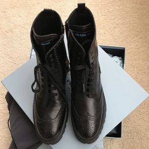 Prada combat brogue black boots